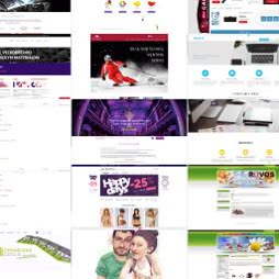 Zhluk drobných snímok slovenských webov — recepty, e-shopy, farebné úvodné stránky.